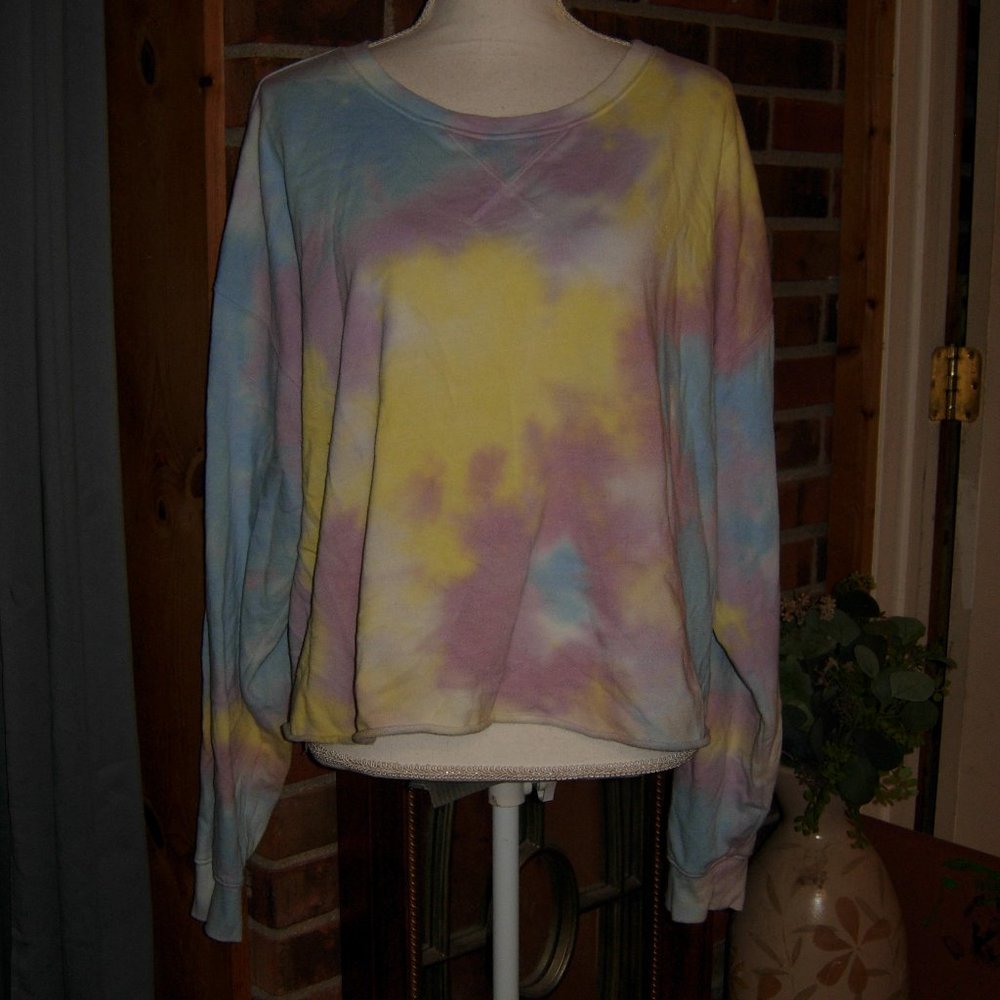 Colsie Cut Off Cropped Pastel Tie Dye Sweatshirt XL